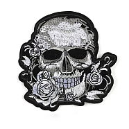 Computerized Embroidery Cloth Sew on Patches, Costume Accessories, Skull, Black, 93x90mm(PW-WG53351-01)