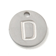304 Stainless Steel Pendants, Laser Cut, Flat Round with Letter Charm, Stainless Steel Color, Letter D, 10x1mm, Hole: 1.4mm(FIND-M017-02P-D)
