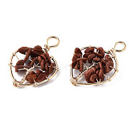 Synthetic Goldstone Pendants, Golden Tone Brass Wire Wrapped, Tree, Heart, 37~38.5x26~27x5.5~7.5mm, Hole: 4mm(G-T131-97B-07)