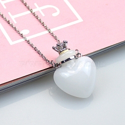 Lampwork Heart Perfume Bottle Necklaces, Pendant Necklace with Stainless Steel Chains, White, 23.62 inch(60cm)(PW-WG10347-02)