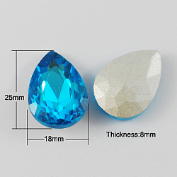 Glass Pointed Back Rhinestone, Back Plated, Faceted, Teardrop, Deep Sky Blue, 25x18x8mm(RGLA-Q003-11)