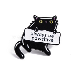 Cat Shape Enamel Pins, Black Alloy Brooches for Backpack Clothes, White, 26x27x1.5mm(JEWB-P041-B04)