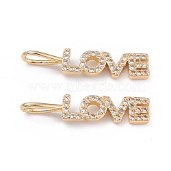 Brass Micro Pave Clear Cubic Zirconia Pendants, Long-Lasting Plated, Word Love, for Valentine's Day, Real 18K Gold Plated, 24x5x1.6mm, Hole: 3x4mm(ZIRC-L093-76G)