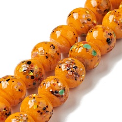 Handmade Lampwork Beads Strand, Round, Orange, 10x9~10mm, Hole: 1.2mm, about 40pcs/strand, 14.76 inch(37.5cm)(LAMP-C008-02E)