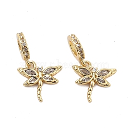 Rack Plating Brass Clear Cubic Zirconia European Dangle Charms, Insect Large Hole Pendants, Real 18K Gold Plated, Long-Lasting Plated, Cadmium Free & Lead Free, Dragonfly, 20mm, Hole: 5mm(KK-Q006-59G-02)