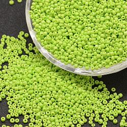 6/0 Glass Seed Beads, Grade A, Round, Opaque Colours, Green Yellow, 3.6~4.0mm, Hole: 1.2mm, about 5000pcs/pound(SEED-J014-F6-44)