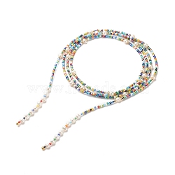Natural Pearl & Glass Seed Beaded Rope Knot Multi Layered Necklace for Women, Colorful, 60.24~60.63 inch(153~154cm)(NJEW-JN03908-02)