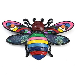 Rainbow Bee Enamel Pins, Insect Zinc Alloy Brooch, for Clothes Backpack, Colorful, 42.5x71.5mm(JEWB-U011-01C)