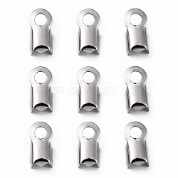 304 Stainless Steel Fold Over Crimp Cord Ends, Stainless Steel Color, 9x4x3.5mm, Hole: 2mm, 3x5mm inner diameter(X-STAS-M009-01B)