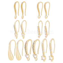 14Pcs 7 Style Brass Micro Pave Cubic Zirconia Earring Hooks Set, Ear Wire with Horizontal Loops, Real 18K Gold Plated, 16.5~23.8x7.5~10x2~4.5mm, Pin: 0.6~1mm, 2Pcs/style(ZIRC-BC0001-26)