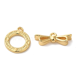 Brass Micro Pave Clear Cubic Zirconia Toggle Clasps, Bowknot, Real 18K Gold Plated, 20mm, Ring: 13x11x1mm, Hole: 1mm, Bowknot: 5.5x16x3.5mm, Hole: 1.4mm(KK-N254-70G)