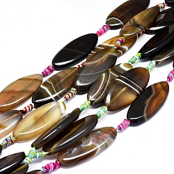 Natural Banded Agate/Striped Agate Beads Strands, Dyed & Heated, Horse Eye, Coffee, 48~50x19~21x5~7mm, Hole: 1.8mm, about 7pcs/Strand, 15.94 inch(40.5cm)(G-L544-036)