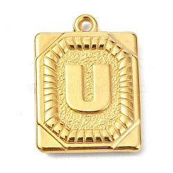 Ion Plating(IP) 304 Stainless Steel Pendants, Rectangle with Letter Charm, Real 18K Gold Plated, Letter U, 24.5x18x3mm, Hole: 1.8mm(STAS-U033-01G-U)