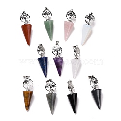 Natural & Synthetic Gemstone Big Pendants, with Platinum Plated Brass Findings, Cone, Cadmium Free & Lead Free, Mixed Dyed and Undyed, 51.5x14mm, Hole: 8x5mm(G-I321-09P)