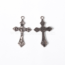 Vintage Style Antique Silver Tone Crucifix Cross Pendants, For Easter, Lead Free & Cadmium Free & Nickel Free, about 33.5mm long, 20.5mm wide, 2.5mm thick, hole: 2mm(X-LF11118Y-NF)