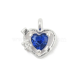 925 Sterling Silver Micro Pave Cubic Zirconia Pendants, Heart Charms, Medium Blue, 6.5x6x2mm, Hole: 0.9mm(STER-Q002-02F)