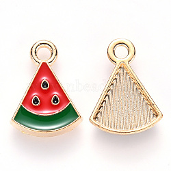 Alloy Enamel Pendants, Watermelon Slice, Light Gold, Red, 16x12x3mm, Hole: 2mm(ENAM-S121-020)