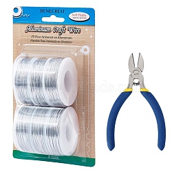 BENECREAT Round Aluminum Wire, with Iron Side Cutting Pliers, Silver, 15 Gauge, 1.5mm, 10m/roll, 6 rolls(AW-BC0003-32A-1.5mm)