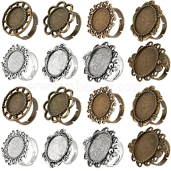 16Pcs 8 Style Adjustable Alloy Finger Rings Components, Bezel Cup Ring Settings, Flower & Flat Round, Antique Silver & Antique Bronze, Inner Diameter: 17~17.3mm, Tray: 14~20mm, 2Pcs/style(FIND-SC0008-68)