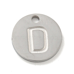 Non-Tarnish 304 Stainless Steel Pendants, Laser Cut, Flat Round with Letter Charm, Stainless Steel Color, Letter D, 10x1mm, Hole: 1.4mm(FIND-M017-02P-D)