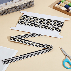 2Yards Ethnic Style Polycotton Jacquard Leaf Ribbons, Garment Accessories, with 1Pc Display Card, Black, 1 inch(25mm)(SRIB-LP0001-25)