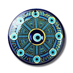Opaque Acrylic Pendants, Flat Round with Hamsa Hand & Evil Eye, Medium Turquoise, 42.5x2mm, Hole: 1.5mm(SACR-P029-A05)