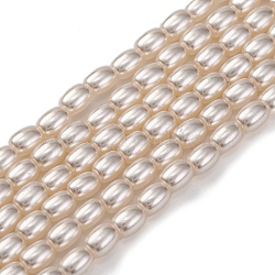 Baking Painted Pearlized Glass Pearl Bead Strands, Oval, Floral White, 4x3mm, Hole: 0.7mm, about 103pcs/strand, 16.26''(41.3cm)(PEAR-H019-01B-01)