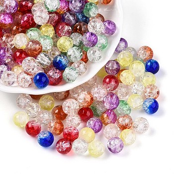 Baking Painted Transparent Crackle Glass Beads, Round, Mixed Color, 8~8.5mm, Hole: 1.4~1.6mm, about 1531pcs/1000g