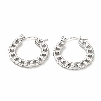 304 Stainless Steel Curb Chain Shape Stud Earrings for Women, Stainless Steel Color, 20x22x2mm, Pin: 0.7mm