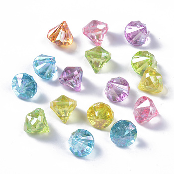 Transparent Acrylic Charms, AB Color Plated, Faceted, Diamond Shape, Mixed Color, 12x11mm, Hole: 1.6mm, about 920pcs/500g