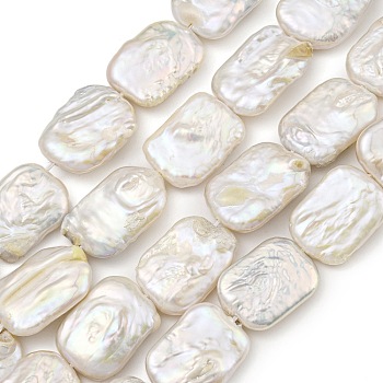 Natural Keshi Pearl Beads Strands, Baroque Pearls, Rectangle, Seashell Color, 19~24.5x14~16x4~7mm, Hole: 0.9mm, about 22pcs/strand, 15.59''(39.6cm)