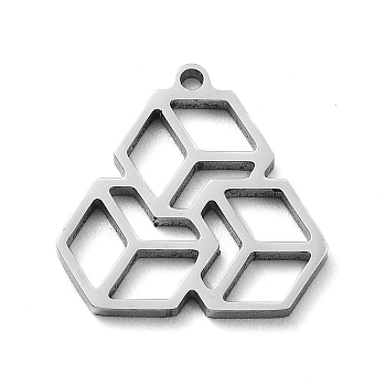 304 Stainless Steel Pendants, Laser Cut, Hexagon Charm, Stainless Steel Color, 15x15x1mm, Hole: 1.2mm