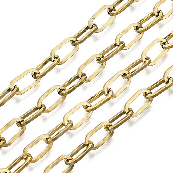 3.28 Feet 304 Stainless Steel Cable Chains, Unwelded, Flat Oval, Real 18K Gold Plated, Link: 9.5x5x1mm