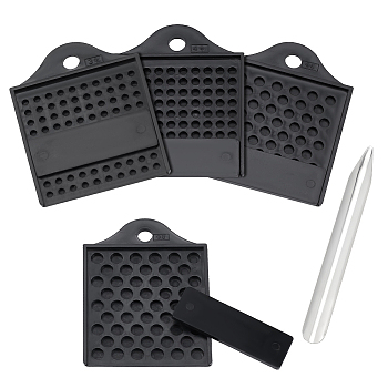 Nbeads Plastic Bead Counter Boards for 3/4/6/8mm Beads, with 304 Stainless Steel Chemical Scoops, Black, Boards: 102~106x77~80x6~7.5mm, Hole: 9.5~10mm, 4pcs/set, Scoops: 152x15.5x4mm, 1pc