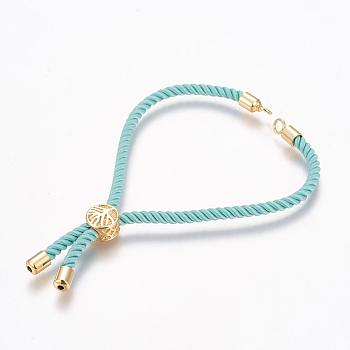 Nylon Cord Bracelet Making, with Brass Findings, Long-Lasting Plated, Cadmium Free & Nickel Free & Lead Free, Tree of Life, Pale Turquoise, Real 18K Gold Plated, 8-5/8 inch~9-1/2 inch(220~240mm), 3mm, Hole: 2.5mm