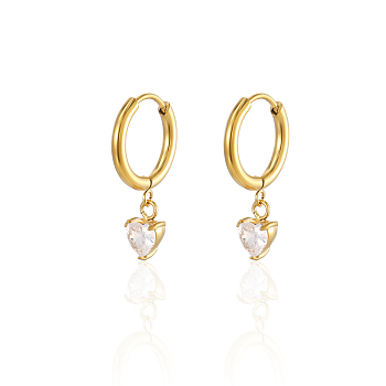Stainless Steel Crystal Rhinestone Heart Dangle Earrings, Huggie Hoop Earrings for Women, Golden