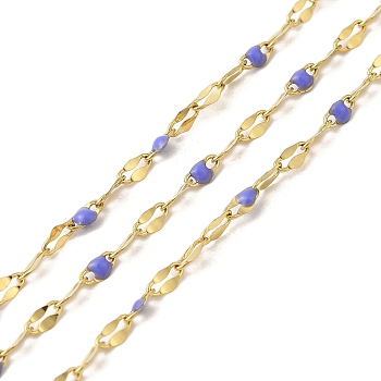 Ion Plating(IP) 304 Stainless Steel Dapped Chains, Enamel Style, Real 18K Gold Plated, Soldered, with Spool, Polished, Marine Blue, 4x2x0.3mm, about 32.81 Feet(10m)/Roll