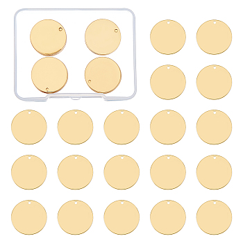 BENECREAT Brass Pendants, Flat Round, Blank Stamping Tag, Golden, 20x0.5mm, Hole: 1.4mm, 30pcs/box