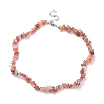 Natural Carnelian Chips Beaded Necklaces, 304 Stainless Steel Jewelry for Women, 15.24''(38.7cm)