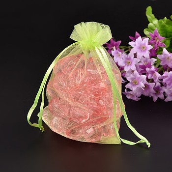 Organza Bags, Rectangle, Light Green, about 10cm wide, 15cm long
