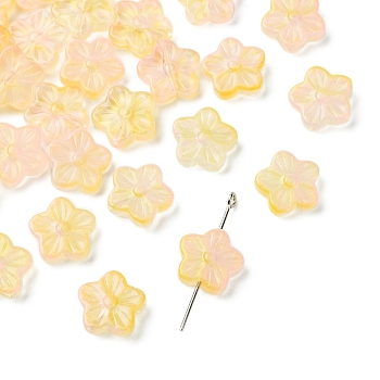 30Pcs Baking Paint Glass Beads, Flower, Pink, 12.5x13x4.5mm, Hole: 1.2mm
