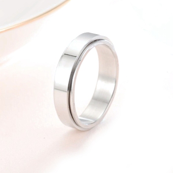 Rotating 201 Stainless Steel Finger Rings for Men Women, Stainless Steel Color, US Size 8(18.1mm)