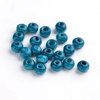 Dyed Natural Wood Beads, Round, Dark Turquoise, 4~5x3mm, Hole: 1.2mm, about 37340pcs/1000g
