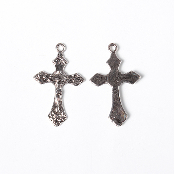 Vintage Style Antique Silver Tone Crucifix Cross Pendants, For Easter, Lead Free & Cadmium Free & Nickel Free, about 33.5mm long, 20.5mm wide, 2.5mm thick, hole: 2mm