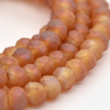 Full Rainbow Plated Faceted Rondelle Glass Beads Strands, Frosted, Indigo, 4x3mm, Hole: 1mm, about 108pcs/strand, 15 inch