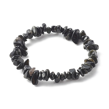 Chip Natural Obsidian Stretch Beaded Bracelets for Kids, Inner Diameter: 1-3/4 inch(4.5cm)