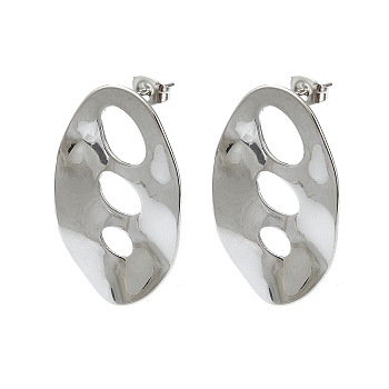 304 Stainless Steel Stud Earring Findings, with Loop, Oval, 34x22mm, Hole: 3.5mm, Pin: 10.5x0.5mm