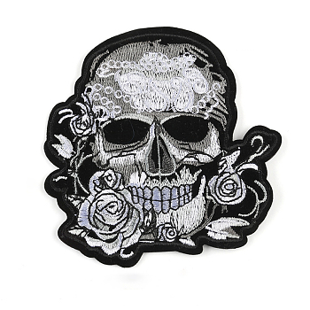 Computerized Embroidery Cloth Sew on Patches, Costume Accessories, Skull, Black, 93x90mm