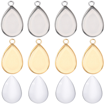 DIY Blank Pendant Making Kit, Including Teardrop 304 Stainless Steel Pendant Settings, Glass Cabochons, Golden & Stainless Steel Color, 80pcs/box