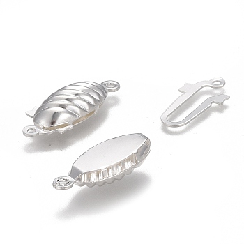 304 Stainless Steel Box Clasps, Multi-Strand Clasps, Oval, Silver Color Plated, 21x8x5mm, Hole: 1.2mm